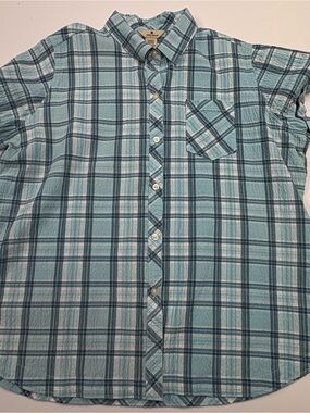 Woolrich Light Blue Plaid Short-Sleeve Button-Down Shirt